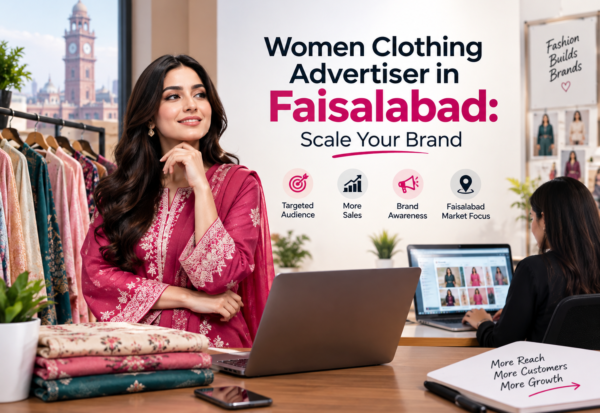 Women Clothing Advertiser in Faisalabad: Scale Your Brand for thsi post but change design add humans which compatible with this title