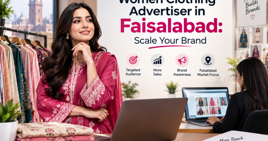 Women Clothing Advertiser in Faisalabad: Scale Your Brand for thsi post but change design add humans which compatible with this title